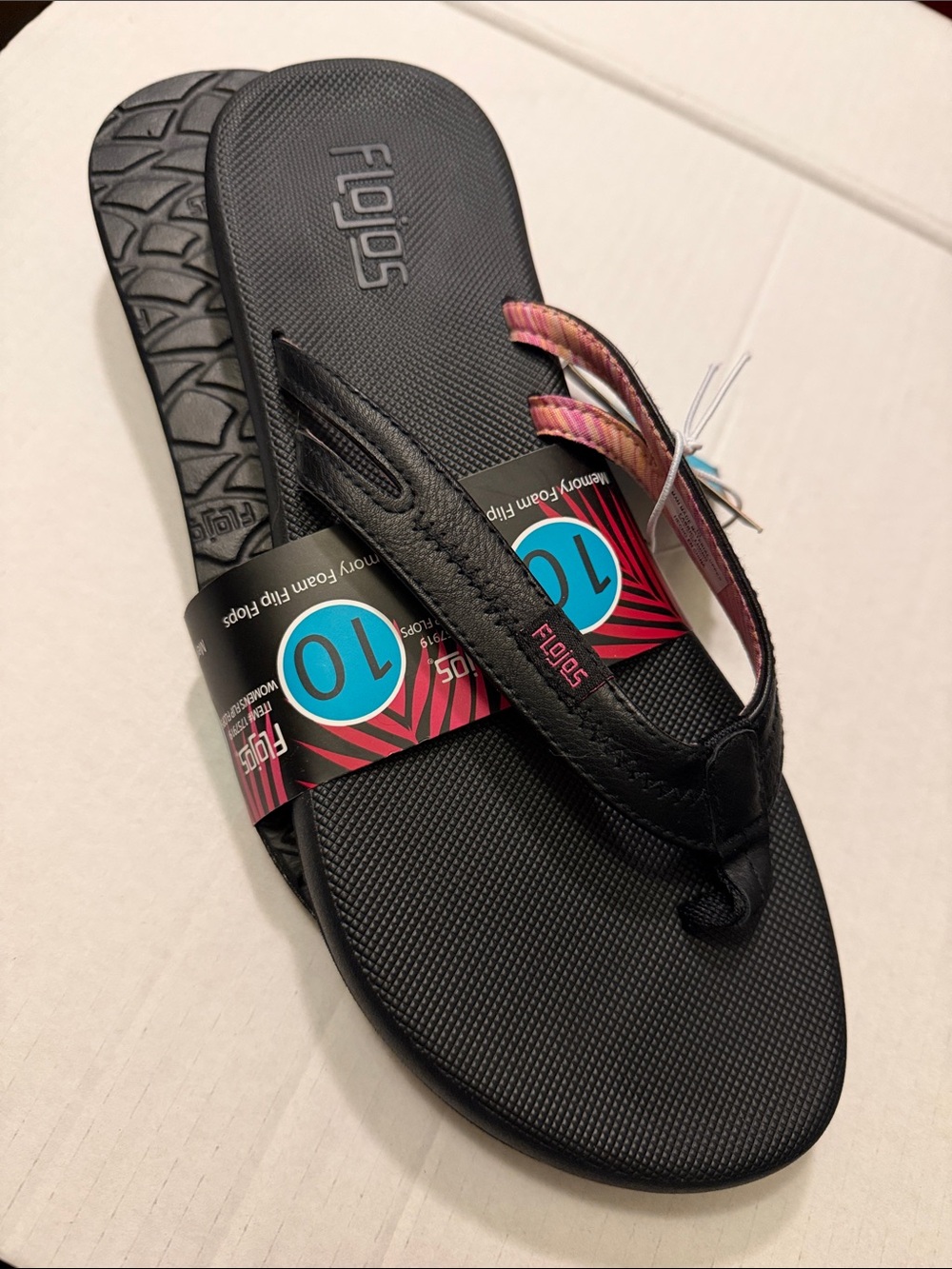 Flojos black Memory foam Flip Flops, women’s size 10